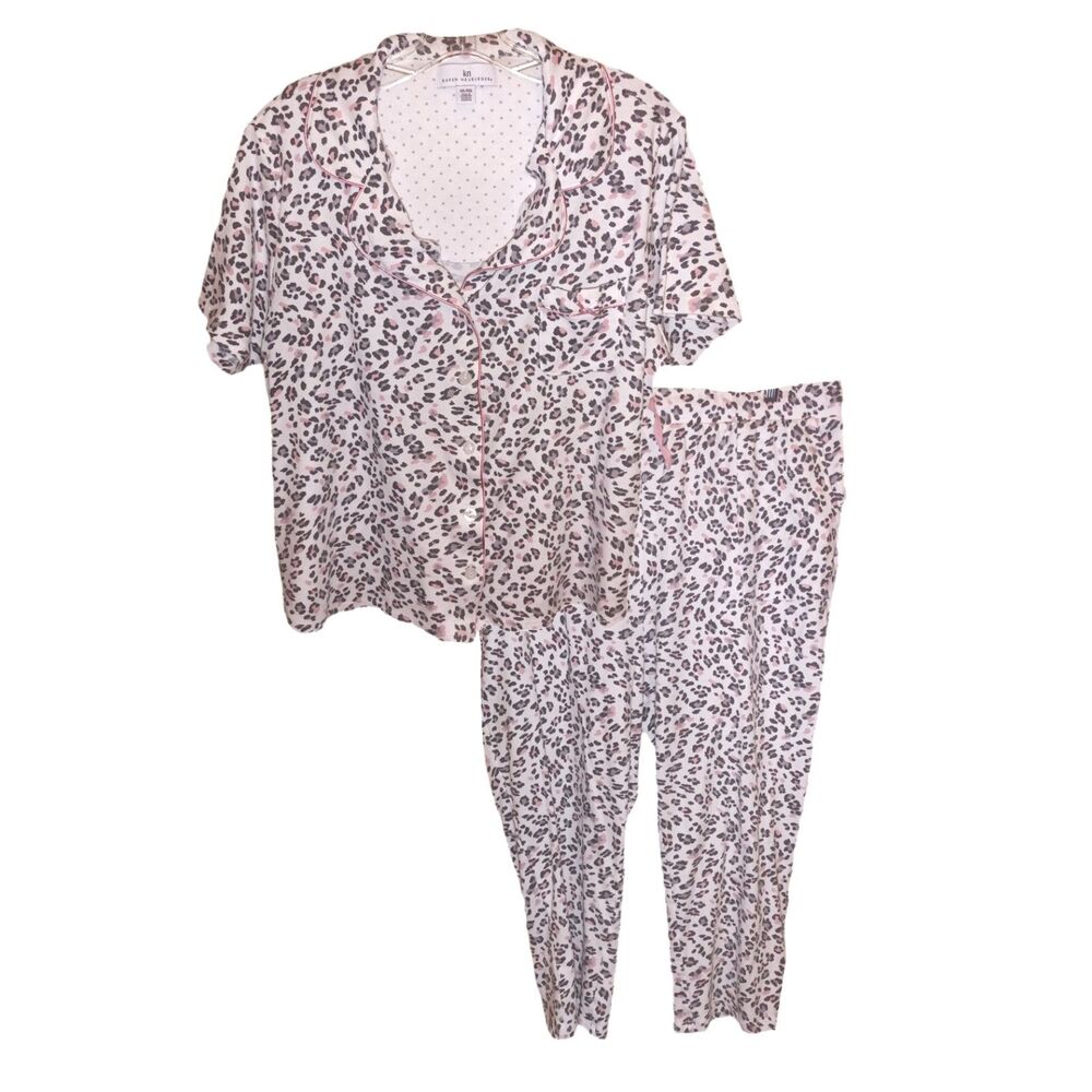 Karen Neuberger White and Pink Leopard PJ Set Size XXL Comfort Cabin Relaxed